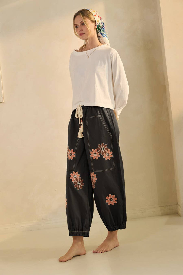 Pants - Floral Relaxed-fit Cropped Pants - - Cultured Cloths Apparel