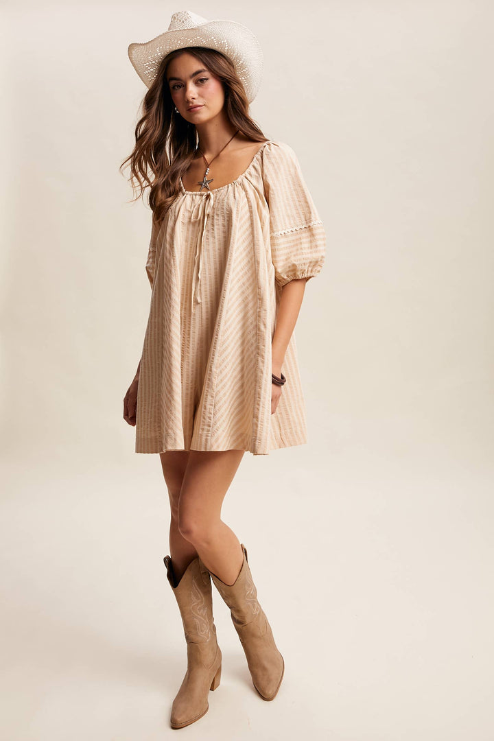 Romper - Striped Puff Sleeve Romper - - Cultured Cloths Apparel