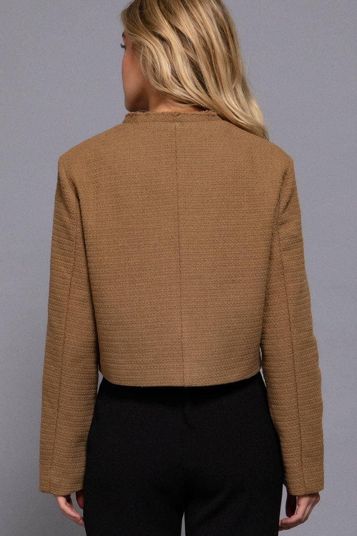 Outerwear - Long Sleeve Crew Neck Button Down Tweed Jacket - - Cultured Cloths Apparel