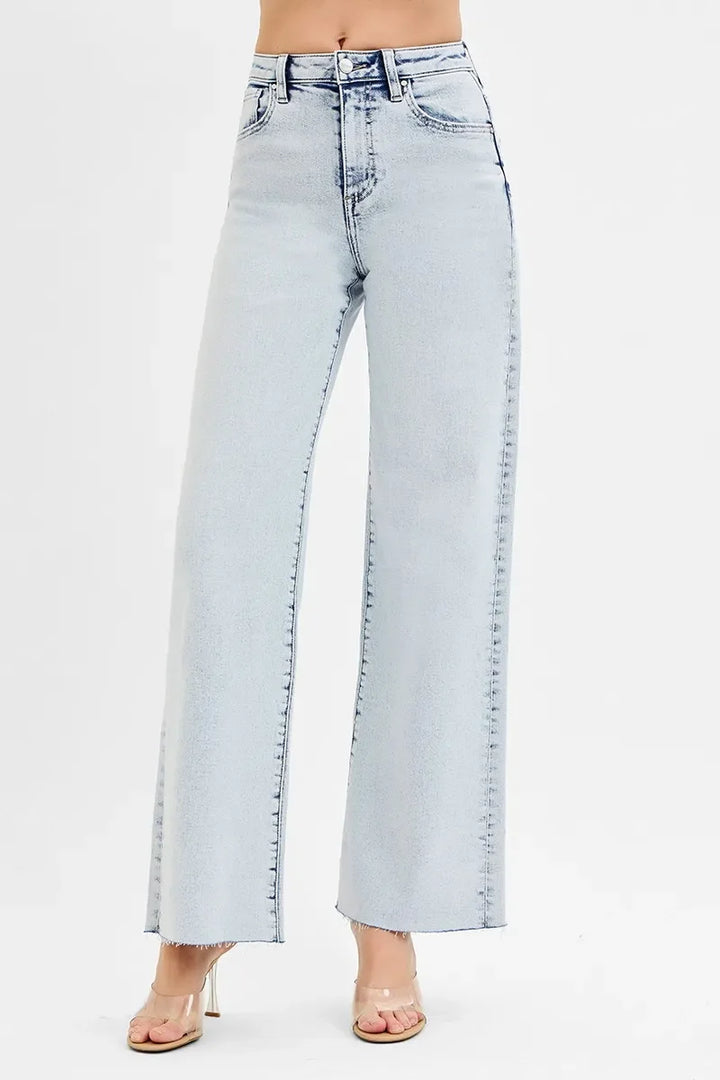 Denim - RISEN Full Size High Rise Wide Leg Jeans - LIGHT - Cultured Cloths Apparel