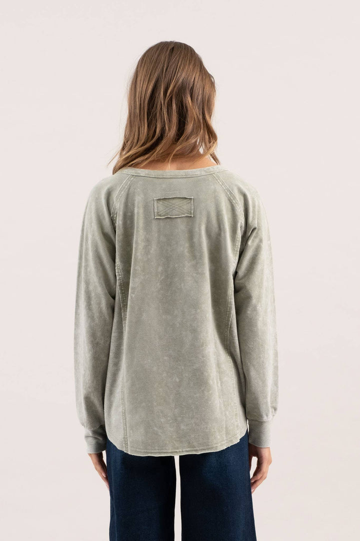 Women's Long Sleeve - WASHED HENLEY RAGLAN LONG SLEEVE KNIT TOP - - Cultured Cloths Apparel