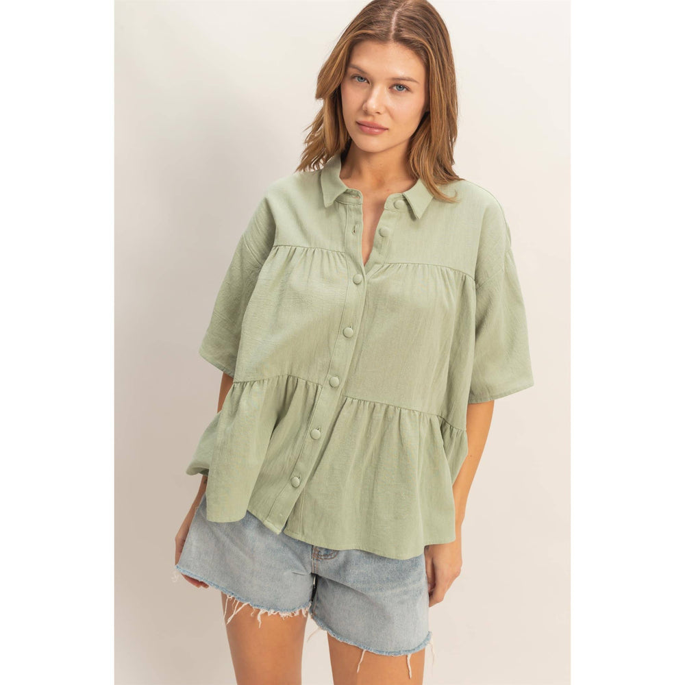 Women's Short Sleeve - Button-Front Tiered Top - SMALL - Cultured Cloths Apparel