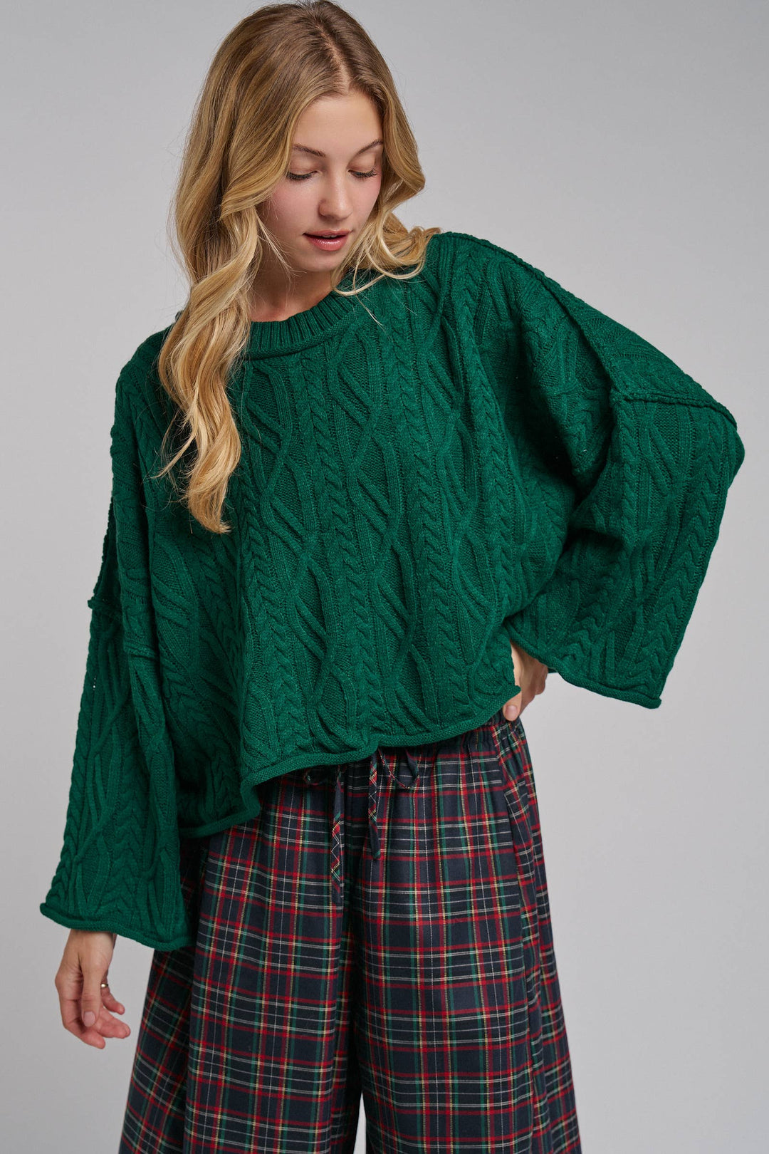 OVERSIZED CABLE KNIT CASUAL BOHO FALL SWEATERTOP