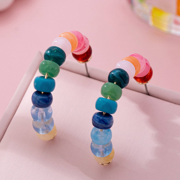 Accessories, Earrings - Rainbow Beaded Hoop Earrings | 80E61634 - - Cultured Cloths Apparel