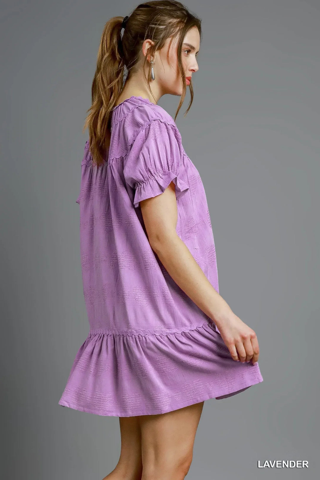 Women's Dresses - Umgee Heart Pattern Short Sleeve Ruffle Babydoll Dress - - Cultured Cloths Apparel