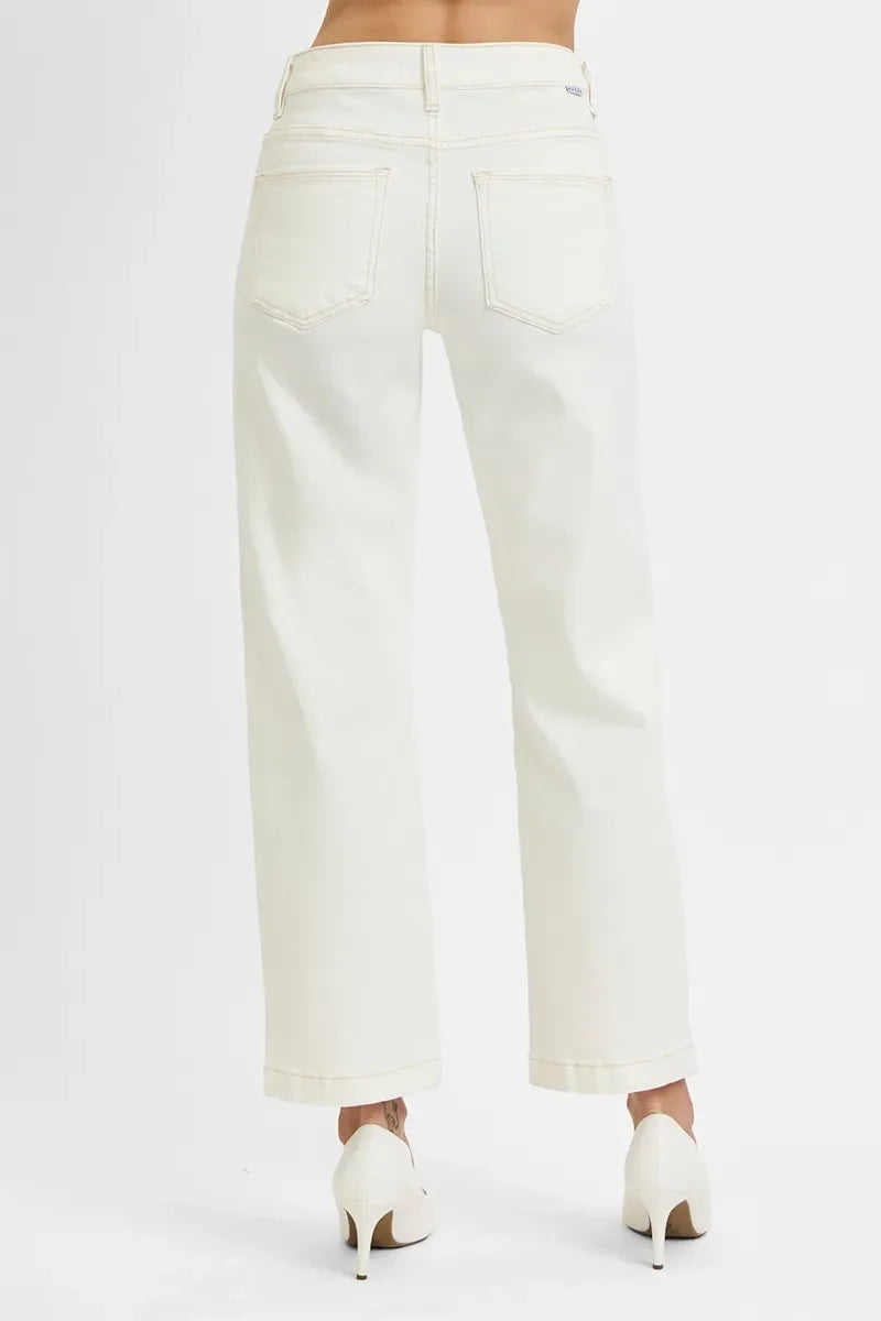 Denim - RISEN Full Size Tummy Control Mid Rise Ankle Straight Jeans Plus Size - - Cultured Cloths Apparel