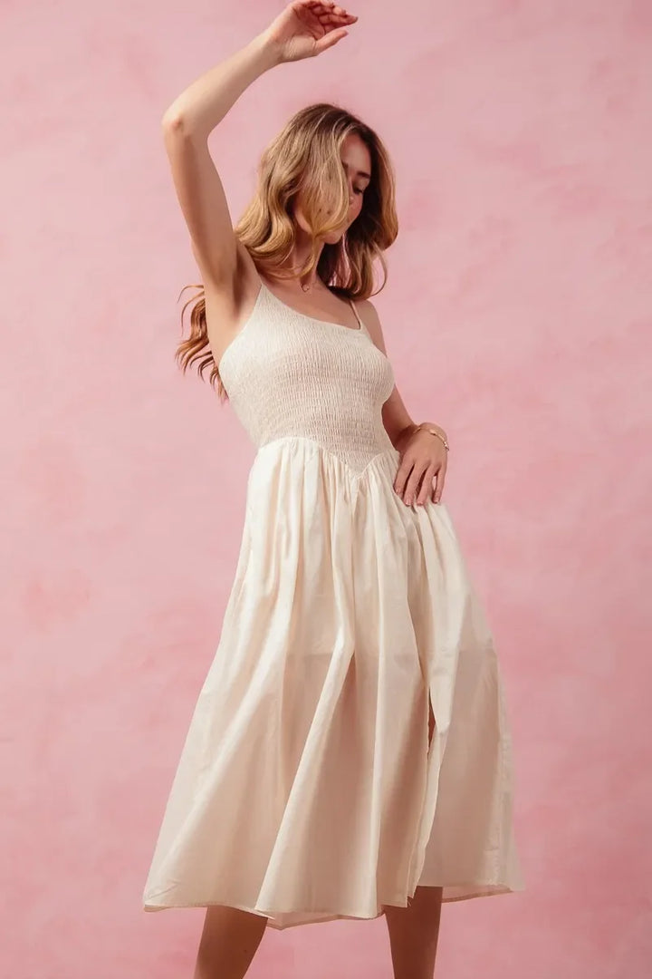 Women's Dresses - SO ME Smocked Sleeveless Casual Everyday Dress With Slit - - Cultured Cloths Apparel