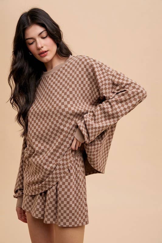 Checkerboard Soft Brushed Knit Pullover Set