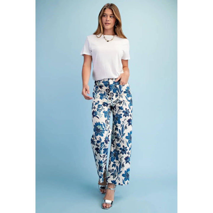Pants - Floral Ankle Cropped Pants - - Cultured Cloths Apparel