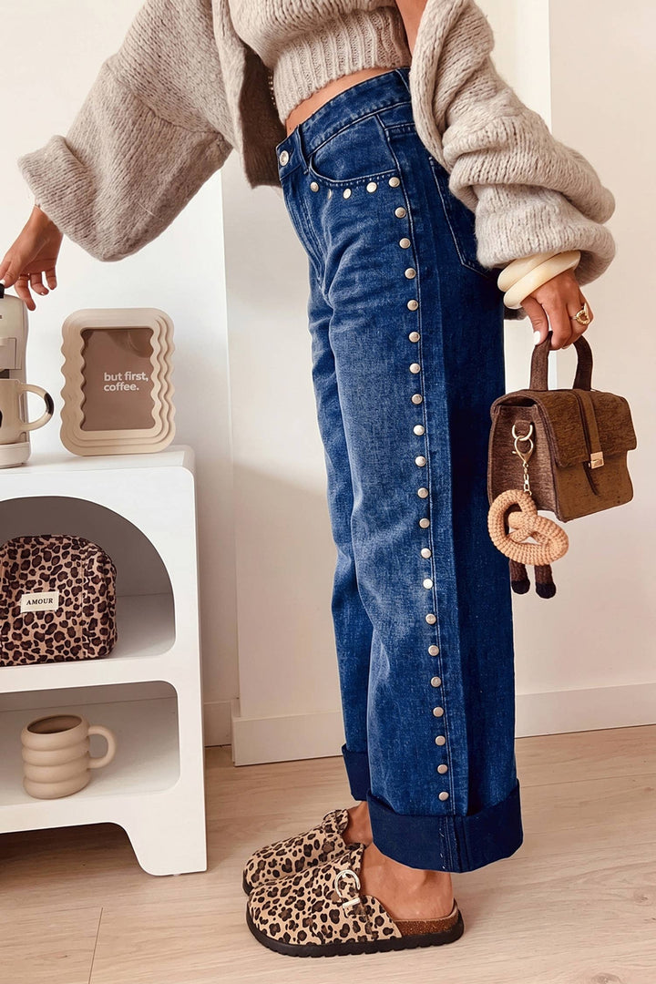 66 Fall 2026 High Waisted Studded Wide Leg Jeans