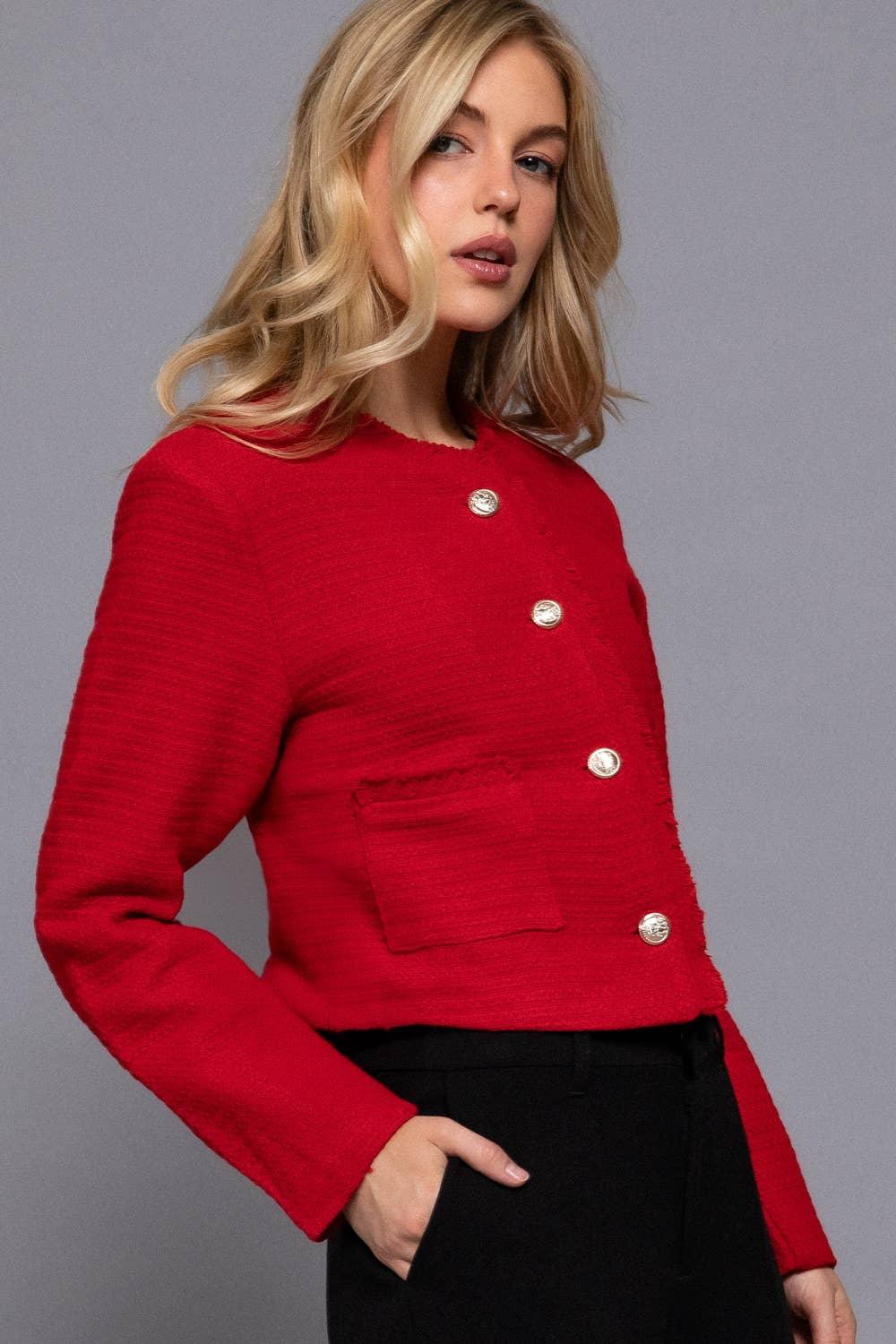 Outerwear - Long Sleeve Crew Neck Button Down Tweed Jacket - - Cultured Cloths Apparel