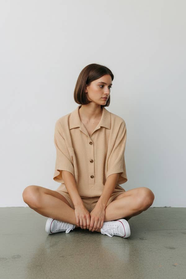 Airflow Collared Oversize Woven Solid Romper