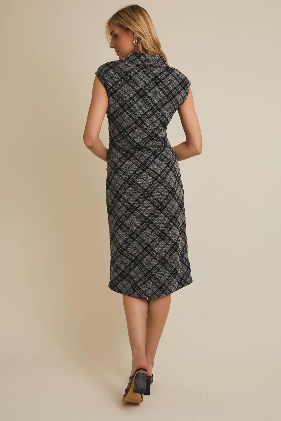Women's Dresses - COLLARED SLEEVELESS BUTTON DOWN PLAID MIDI DRESS - - Cultured Cloths Apparel