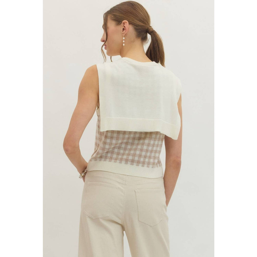 Women's Sleeveless - Gingham sleeveless sweater knit top - - Cultured Cloths Apparel