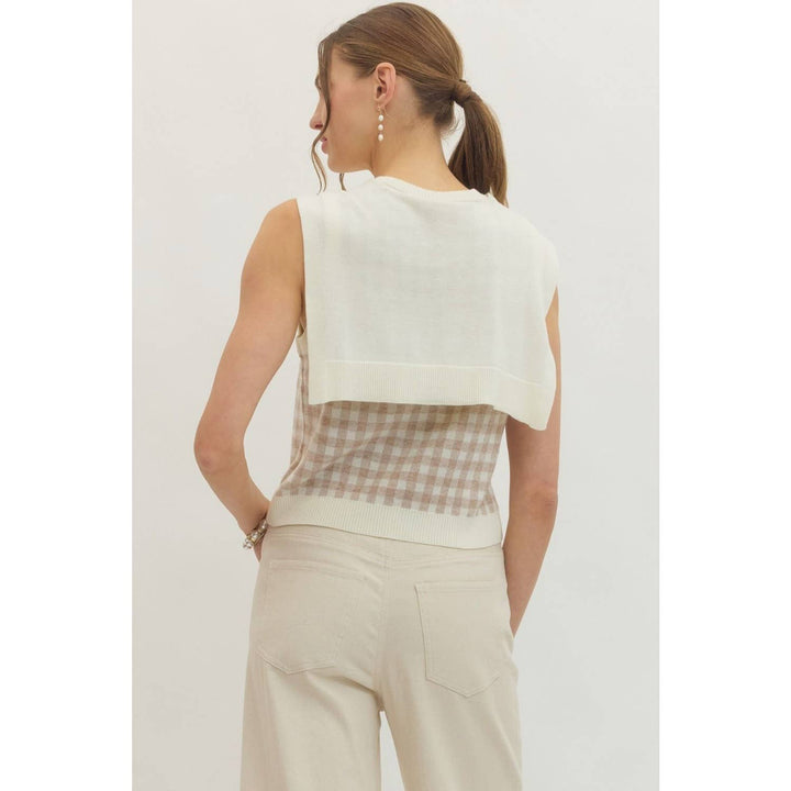 Women's Sleeveless - Gingham sleeveless sweater knit top - - Cultured Cloths Apparel