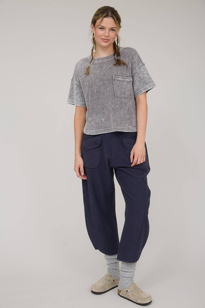 Women's Short Sleeve - WASHED RIBBED SHORT SLEEVE TEE WITH POCKET - - Cultured Cloths Apparel