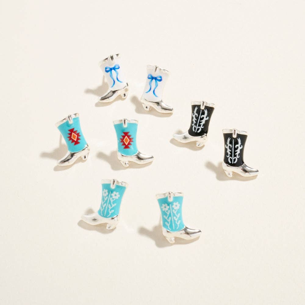 Western Enamel Cowgirl Boot Pattern Post Earrings