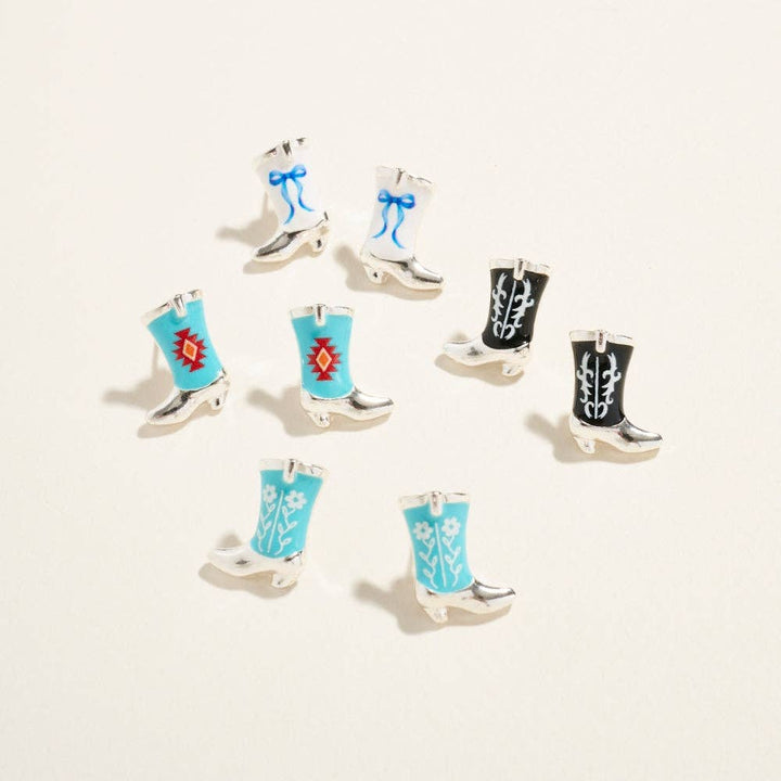 Western Enamel Cowgirl Boot Pattern Post Earrings