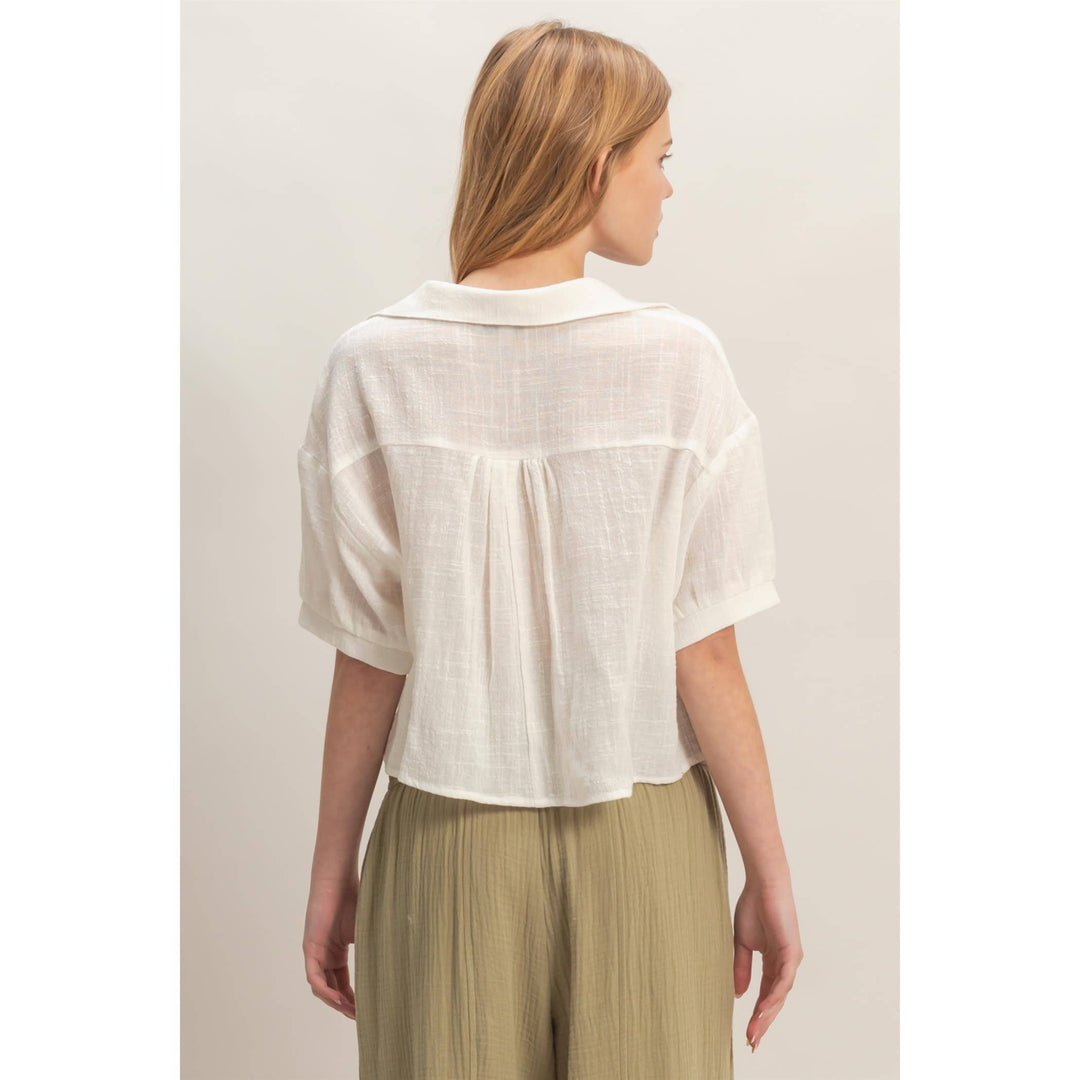 Women's Short Sleeve - Textured Button-Up Shirt - - Cultured Cloths Apparel