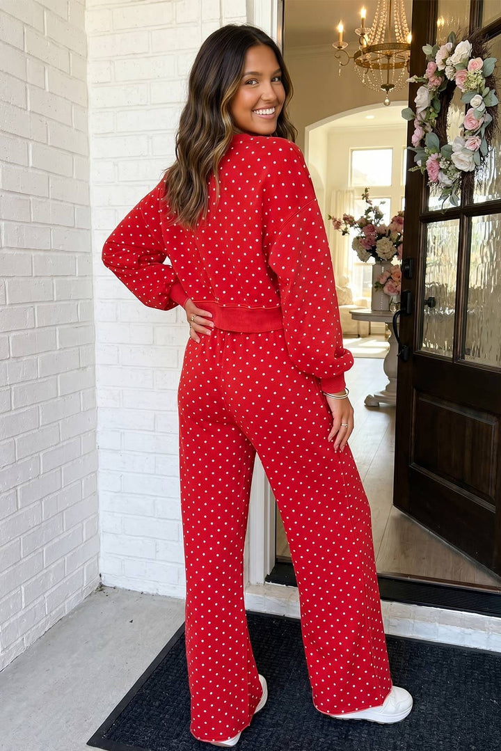 Polka Dot Casual Shift Drawstring Pants Set