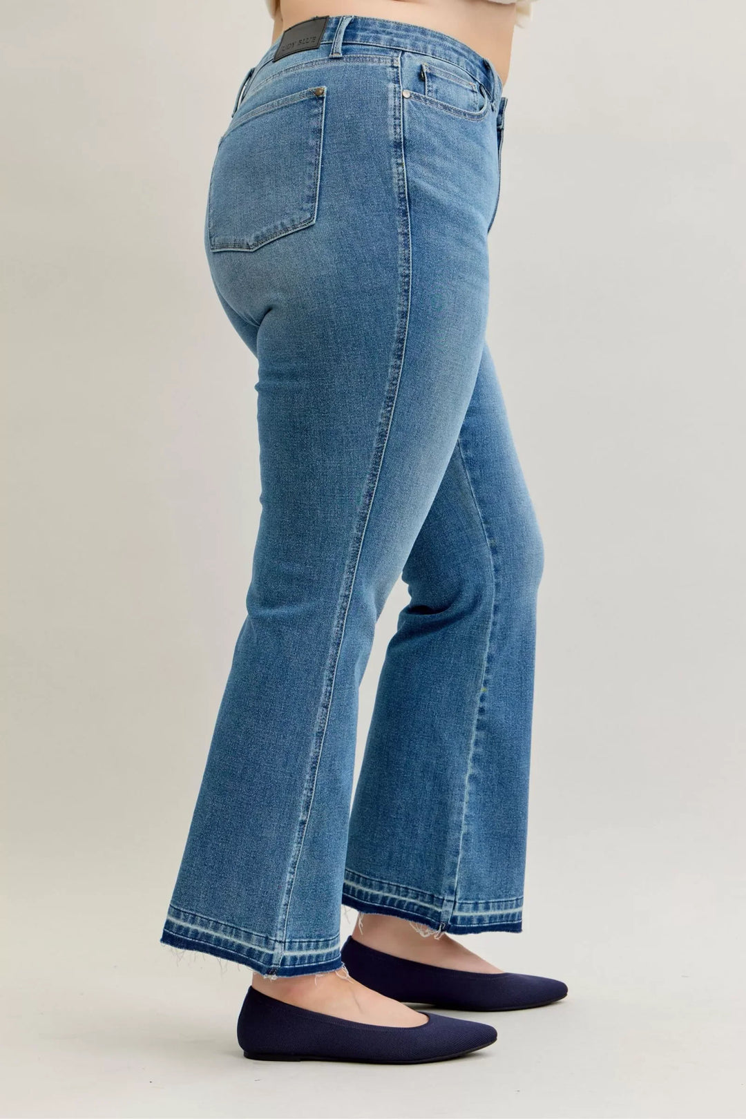 Denim - Judy Blue Full Size Mid Rise Slim Bootcut Tummy Control Release Hem Jeans Plus Size - - Cultured Cloths Apparel