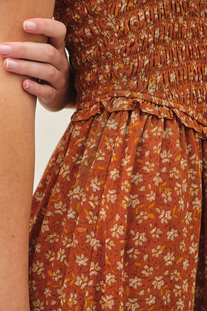 Dresses - FLORAL PRINTED SMOCKE BODICE MIDI DRESS - - Cultured Cloths Apparel