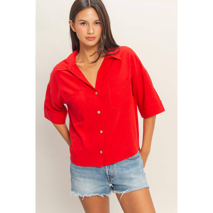Button-Up Collared Short Sleeve Shirt