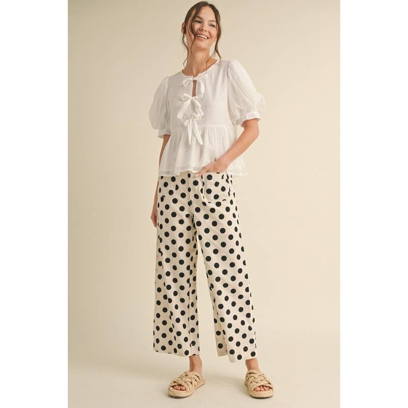 Pants - Polka dot print wide leg pants - - Cultured Cloths Apparel