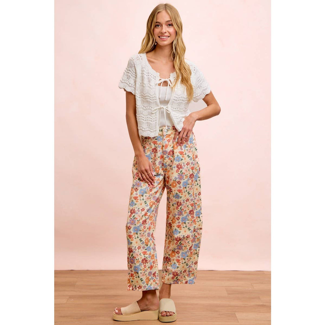 Pants - WASHED FLORAL PRINTED TWILL BARREL PANTS - - Cultured Cloths Apparel