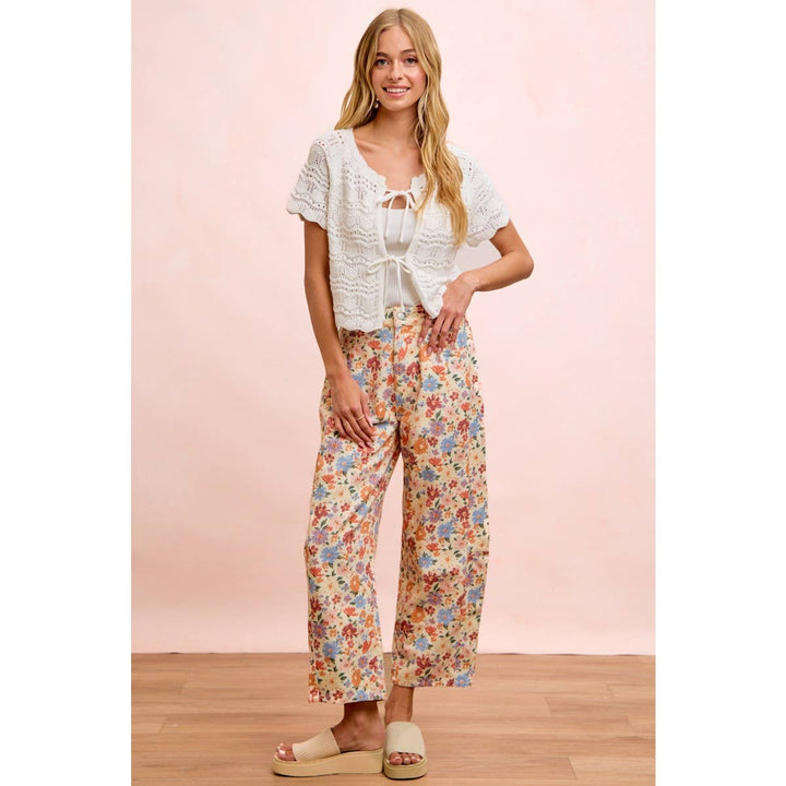 Pants - WASHED FLORAL PRINTED TWILL BARREL PANTS - - Cultured Cloths Apparel