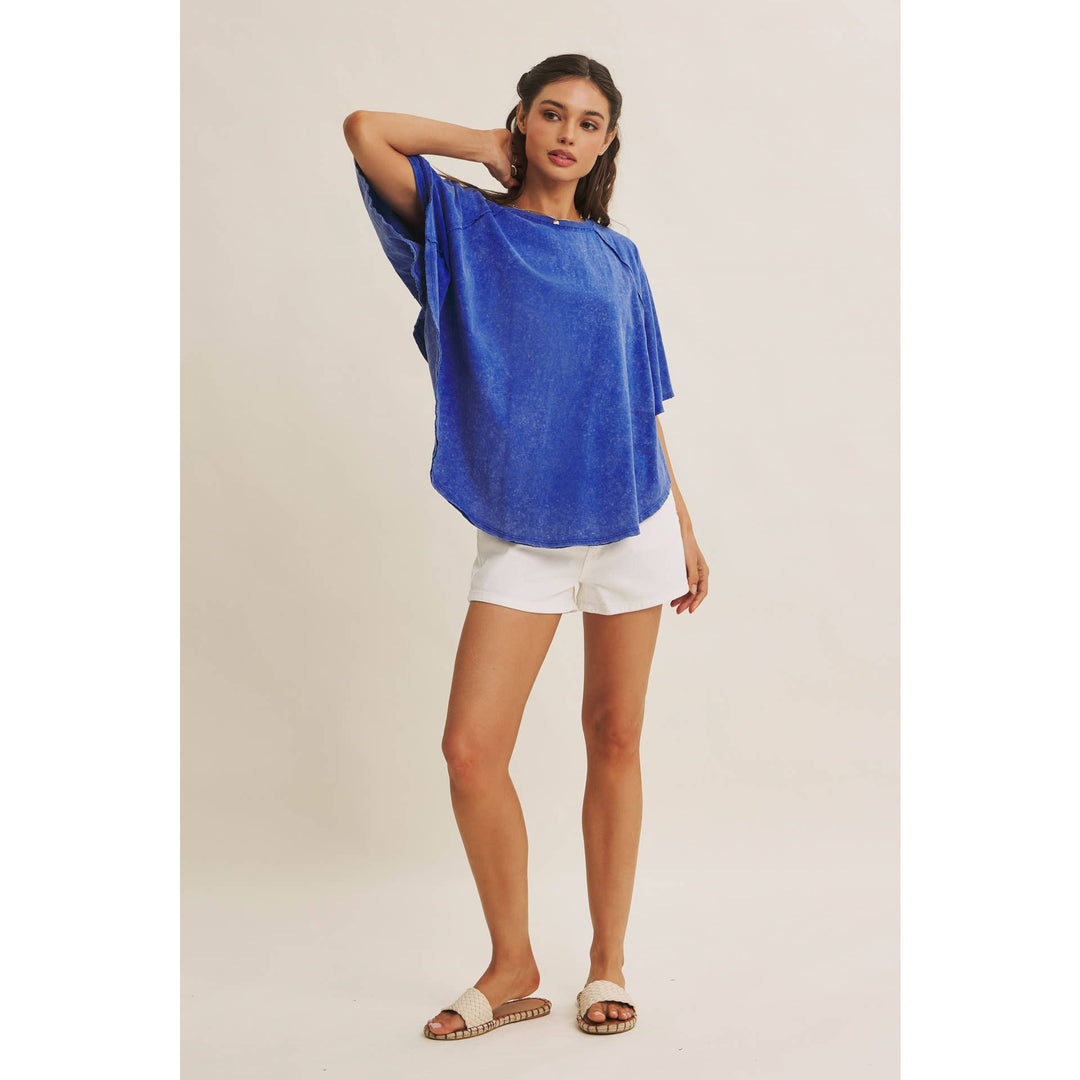 Women's Short Sleeve - EASY DRAPE MINERAL-WASHED PONCHO-LIKE COTTON JERSEY TOP - - Cultured Cloths Apparel