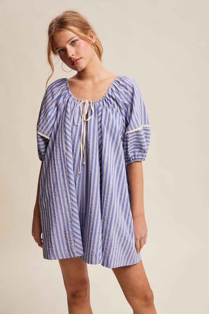 Romper - Striped Puff Sleeve Romper - - Cultured Cloths Apparel
