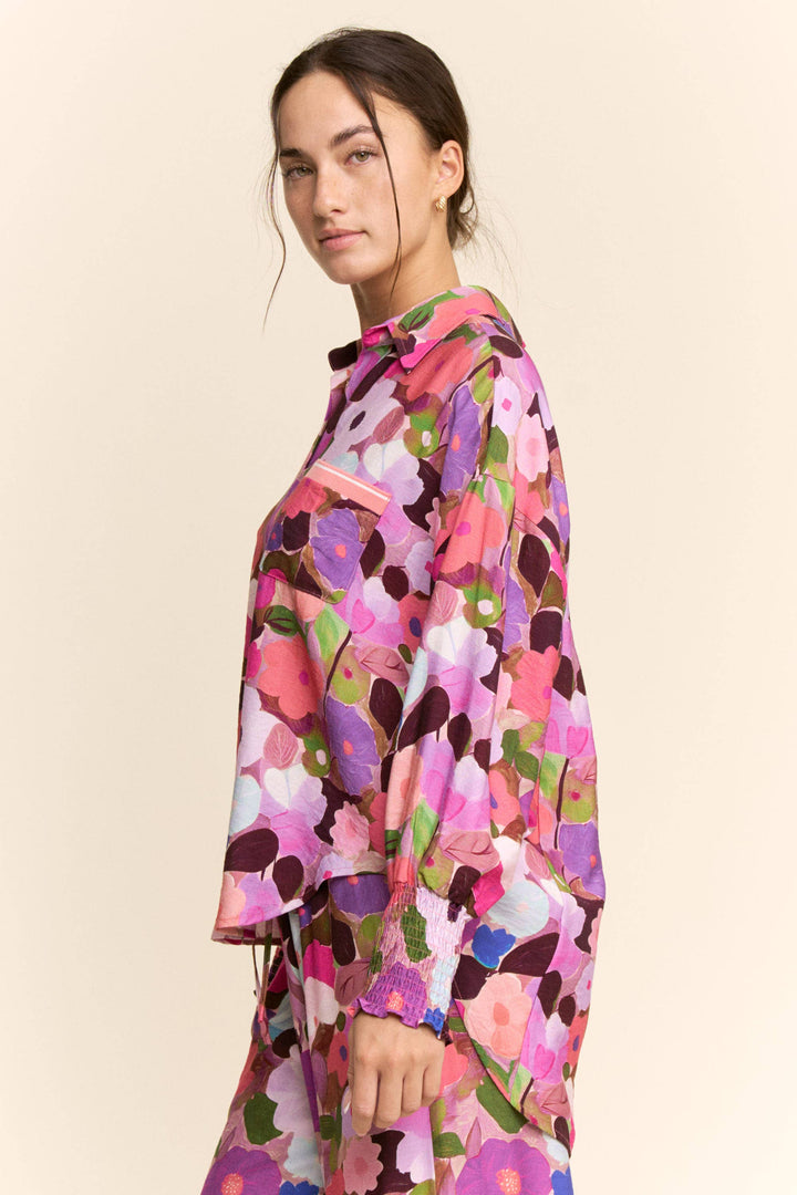 Pants - BERRY FLORAL PRINT WIDE-LEG PANTS WITH DRAWSTRING WAIST - - Cultured Cloths Apparel