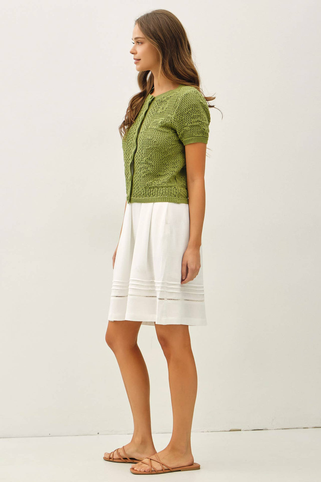 Women's Short Sleeve - PATTERNED CROCHET SHORT SLEEVE CROP CARDIGAN - - Cultured Cloths Apparel