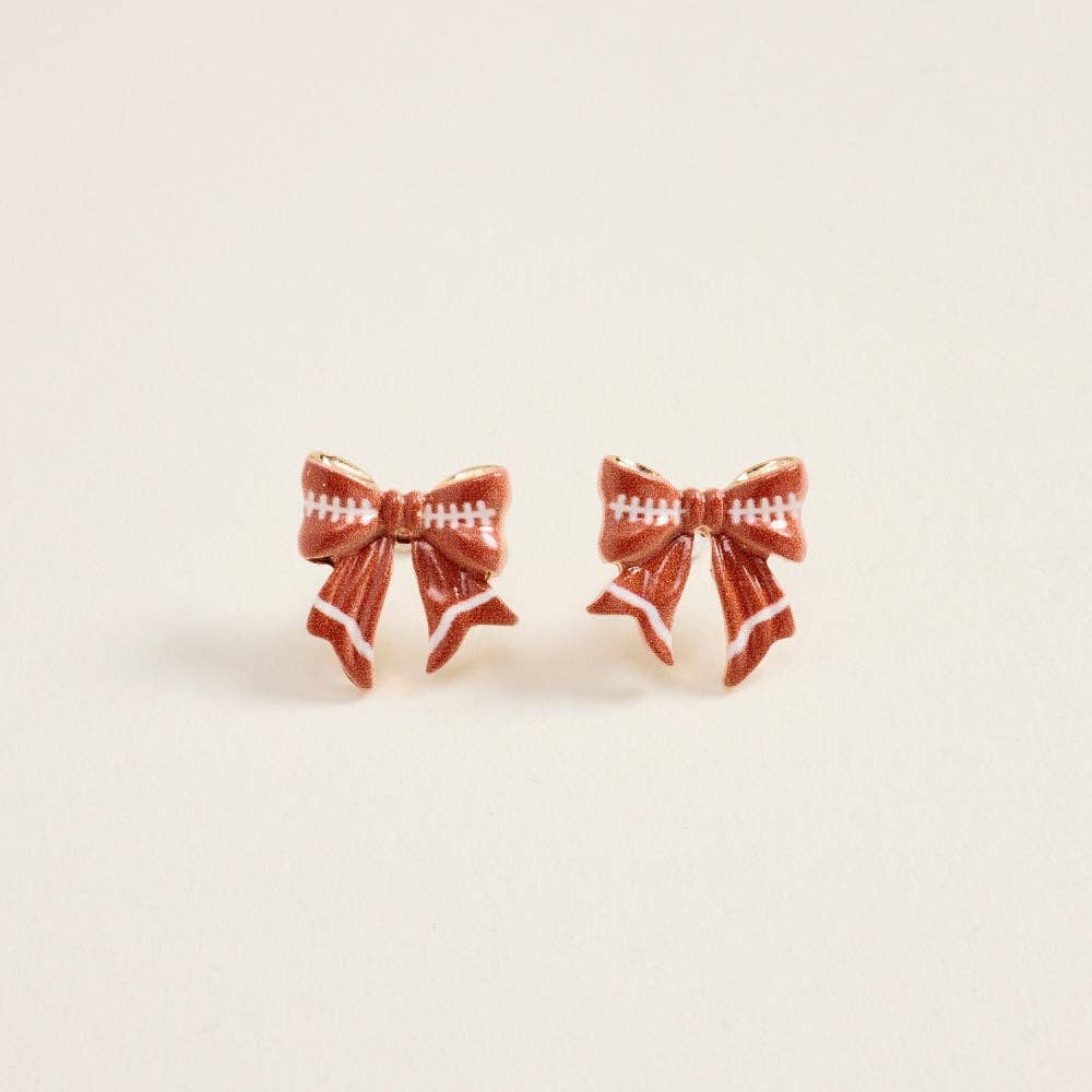 Accessories, Earrings - 0.75 Inch Football Pattern Print Ribbon Bow Post Earrings - Gold - Cultured Cloths Apparel