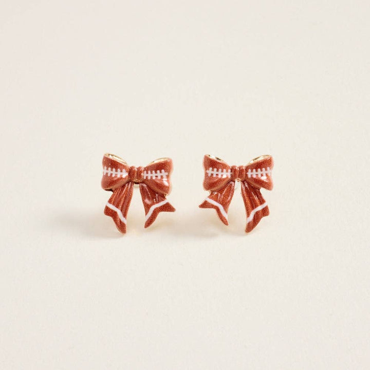 Accessories, Earrings - 0.75 Inch Football Pattern Print Ribbon Bow Post Earrings - Gold - Cultured Cloths Apparel