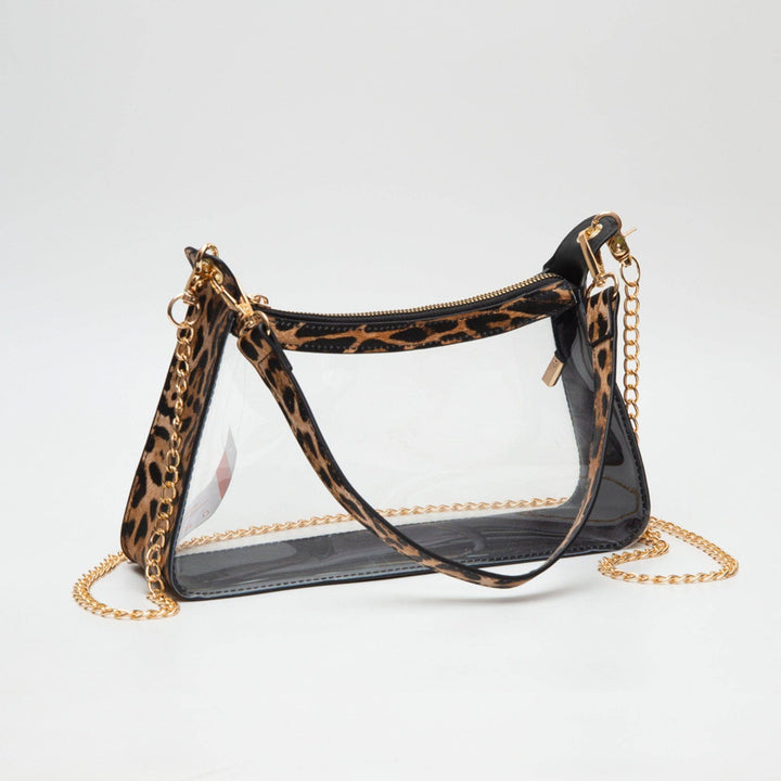 - Marilyn Clear Satchel Bag With Chain Strap - Leopard - Cultured Cloths Apparel