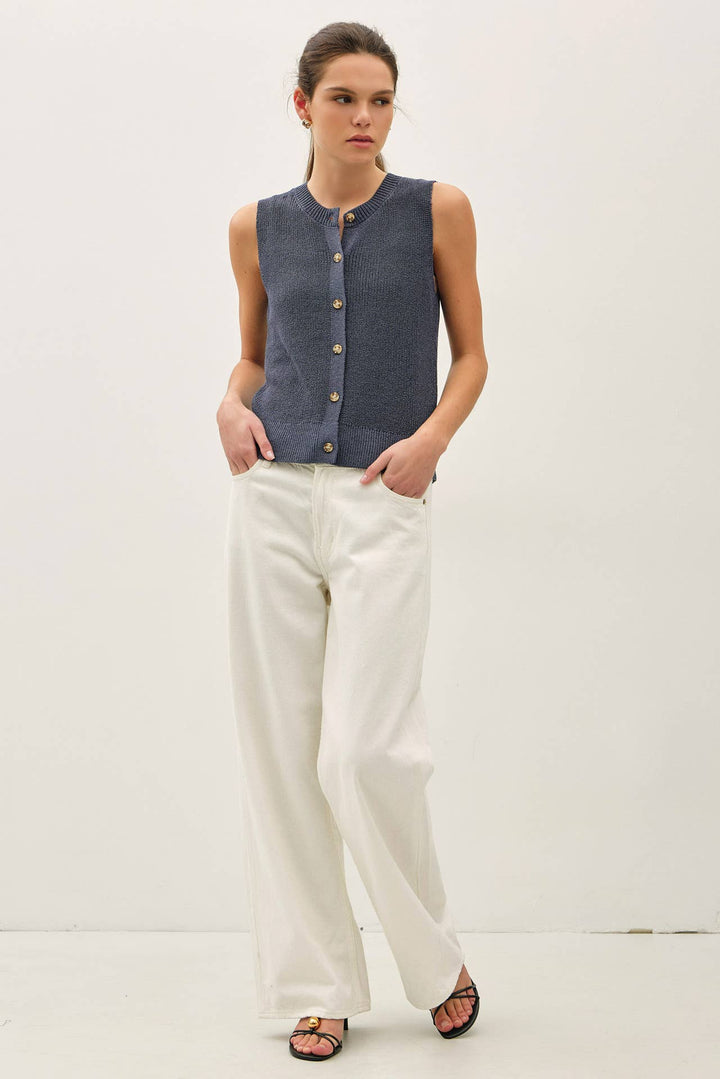 Women's Sleeveless - LIGHT WEIGHT BUTTON UP SWEATER VEST - - Cultured Cloths Apparel