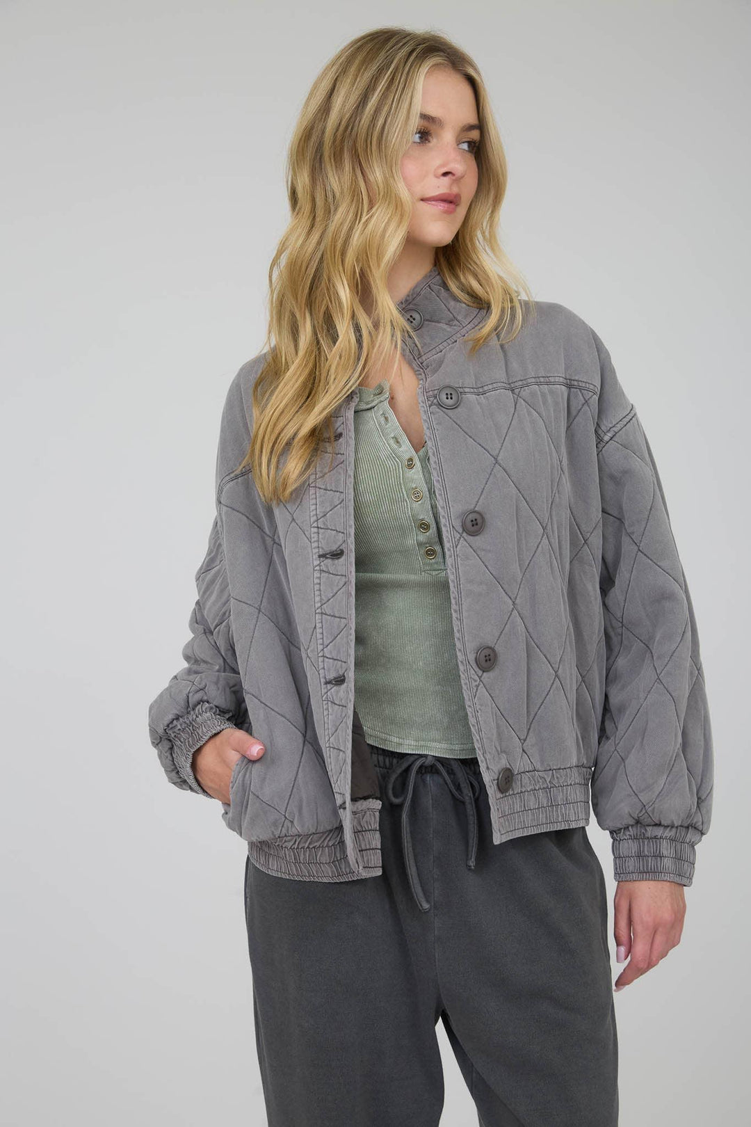 Outerwear - WASHED QUILTED BUTTON DOWN JACKET - - Cultured Cloths Apparel