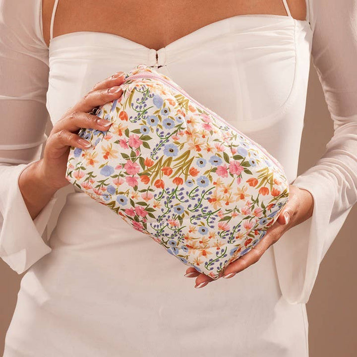 FLORAL TOILE PATTERN MAKEUP COSMETIC POUCH BAG