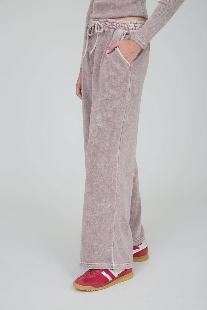 WASHED WIDE LEG DRAWSTRING LOUNGE PANTS