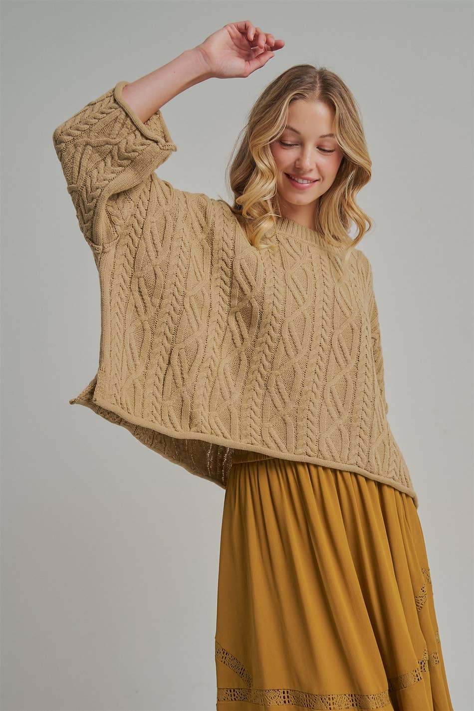 OVERSIZED CABLE KNIT CASUAL BOHO FALL SWEATERTOP