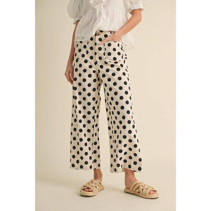 Pants - Polka dot print wide leg pants - BLACK - Cultured Cloths Apparel