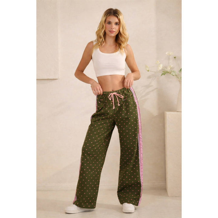 Polka Dot Pants with Satin Contrast Accents