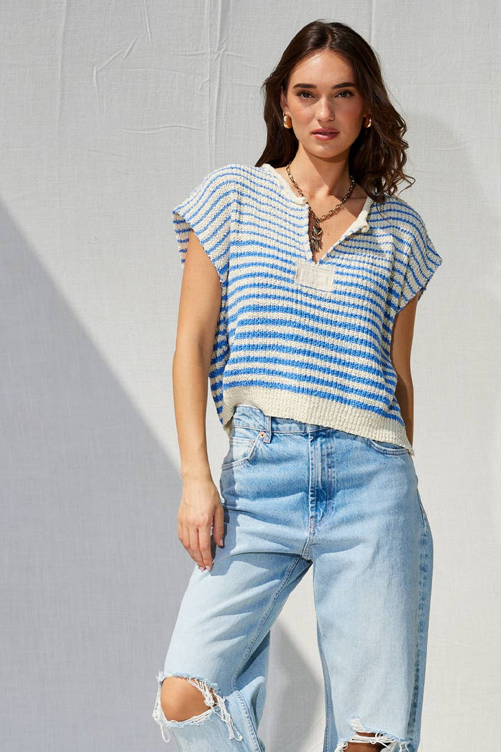 - Striped Cap sleeve Slouchy Sweater - - Cultured Cloths Apparel