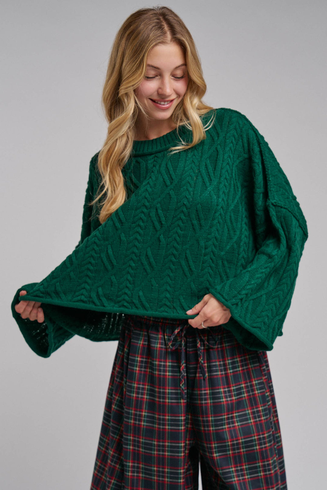 OVERSIZED CABLE KNIT CASUAL BOHO FALL SWEATERTOP