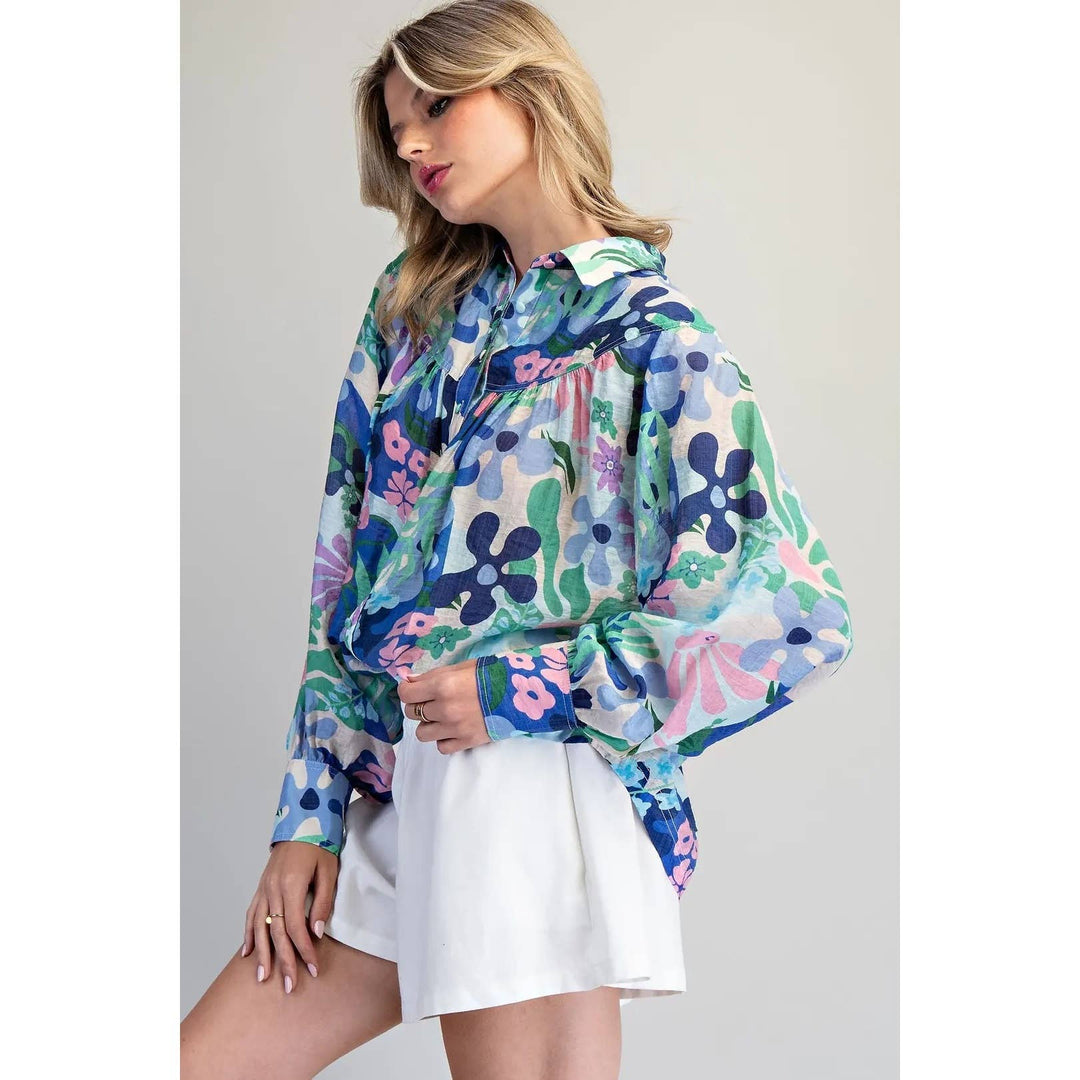 Blue Floral Print Blouse
