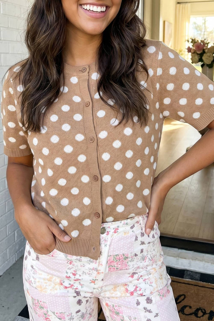 Polka Dot Button Down Casual Sweater Cardigan (S-XL)
