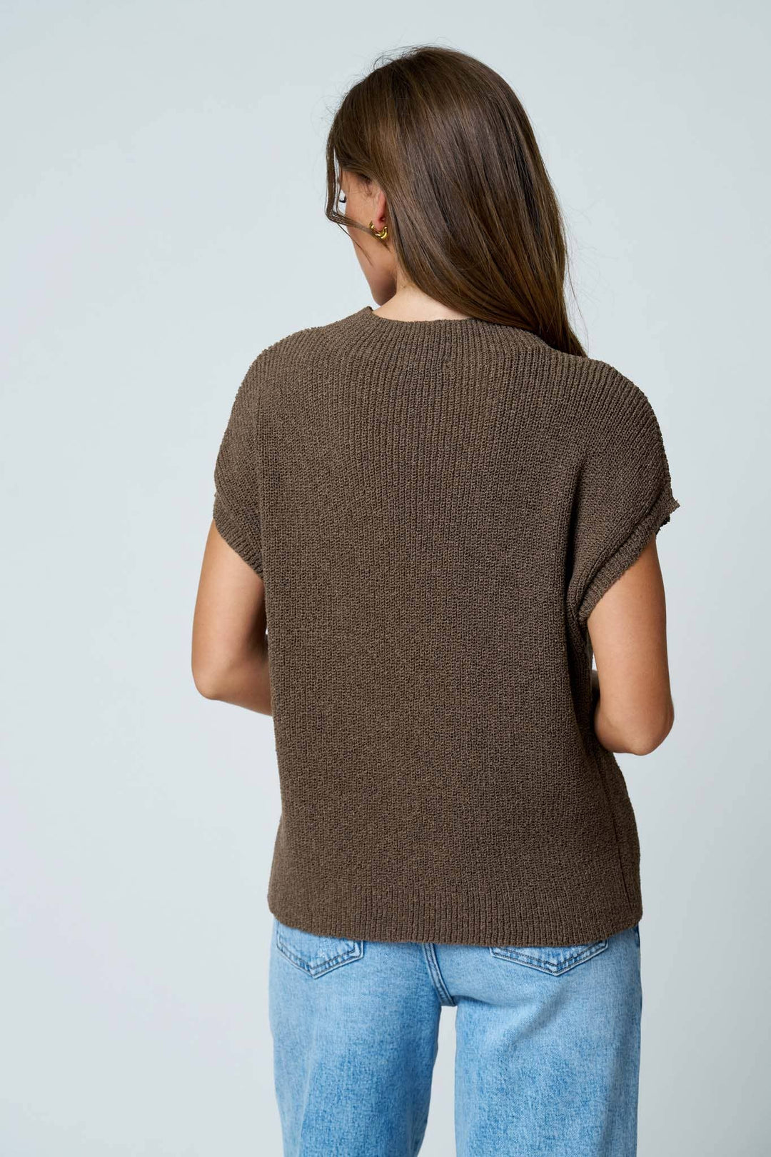 POCKET DETAIL DROP SHOULDER SHORT SLEEVE SWEATER