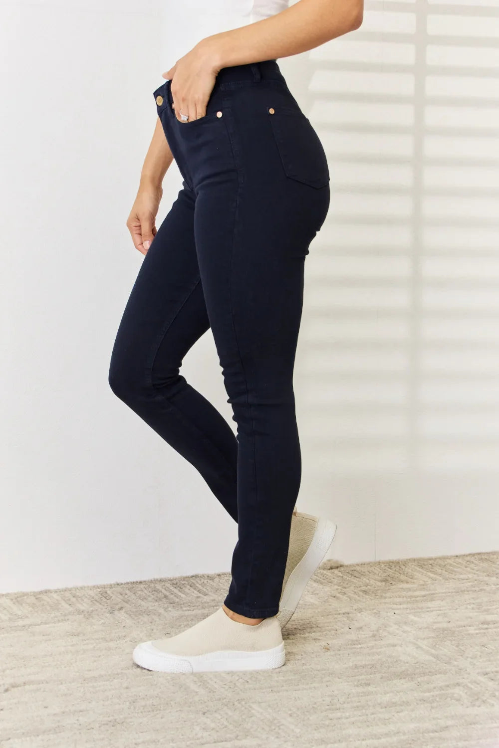 Denim - Judy Blue Full Size Garment Dyed Tummy Control Skinny Jeans - NAVY - Cultured Cloths Apparel